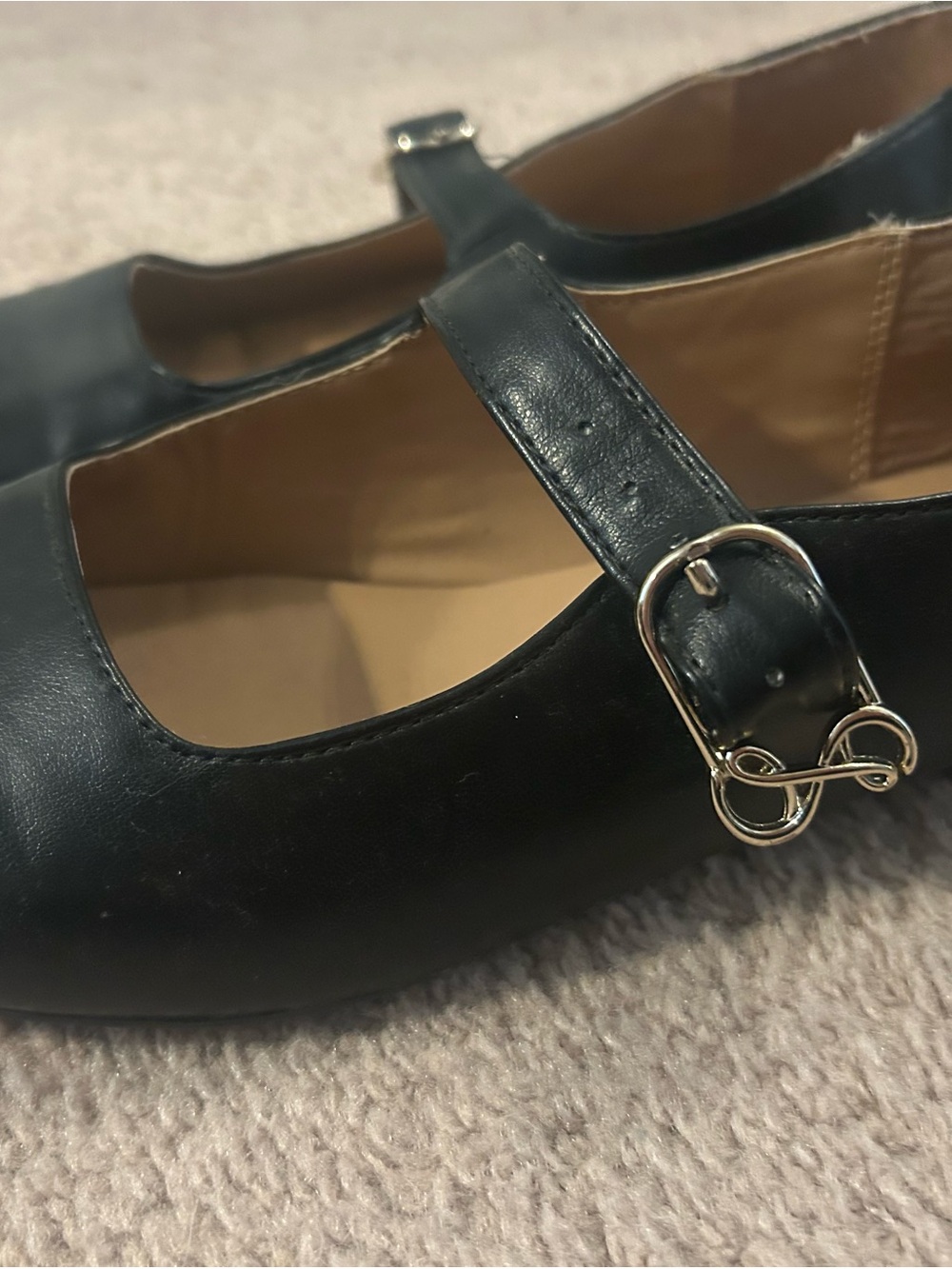 Sam & Libby Black Mary Jane Flats with Gold Buckle Accent